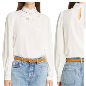 NWT Frame Ada Silk Blouse long sleeve in white size M